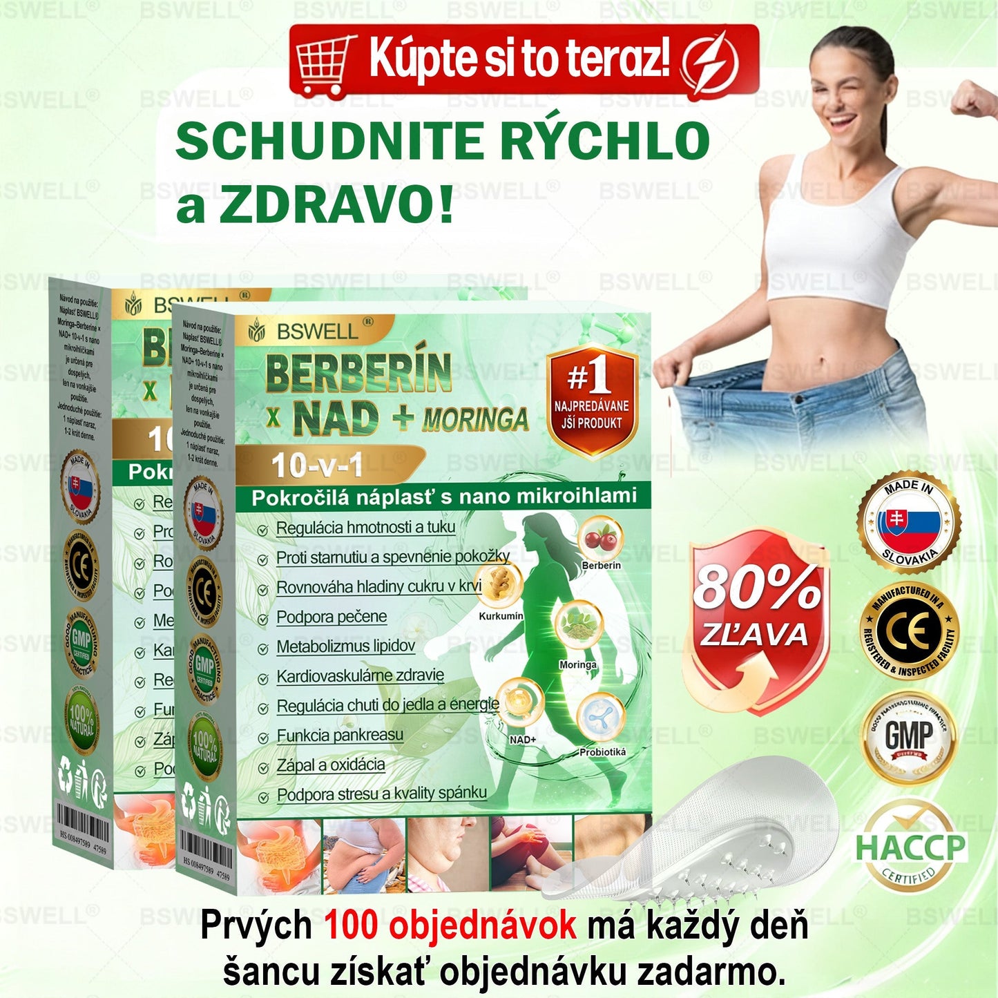 BSWELL® Nano mikronidla chudnúci náplasť (Rýchlo raz denne, viditeľné zmeny do 28 dní) Pre obezitu, kardiovaskulárne zdravie, cukrovku, spánkovú apnoe, zdravie kĺbov, problémy s kĺbmi a ďalšie